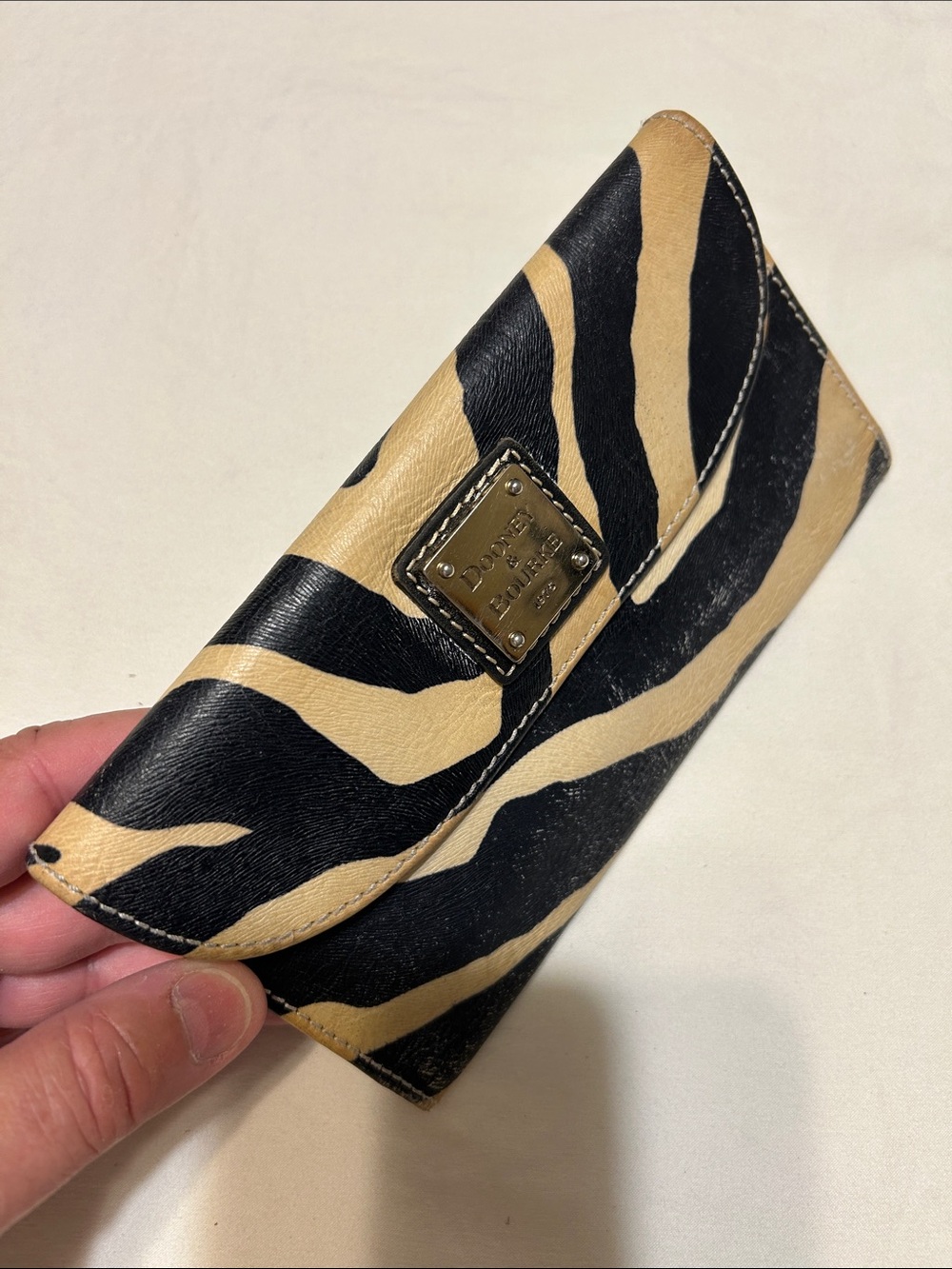 Dooney & Bourke Black and Tan Zebra Stripe Leather Card & Key Organizer